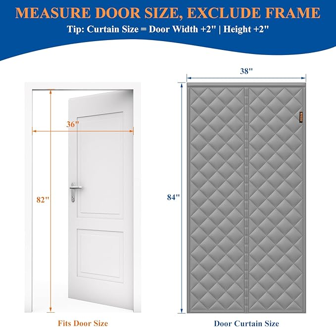 MAGZO Magnetic Thermal Insulated Door Curtain, 36" x 82", Upgraded Oxford Filled with Thicken Cotton, Insulation Cover Blanket for Winter/Sliding Glass/Patio/Entry/Single/Front/Back Doors, Grey