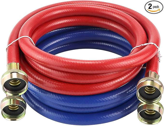 6FT Rubber Washing Machine Hoses Burst Proof Water Supply Lines with 3/4" FHT Standard Thread by AMI PARTS - for Hot and Cold Water Washer Hoses (2 Pack)