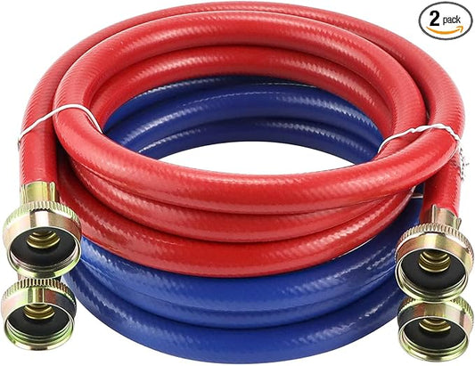6FT Rubber Washing Machine Hoses Burst Proof Water Supply Lines with 3/4" FHT Standard Thread by AMI PARTS - for Hot and Cold Water Washer Hoses (2 Pack)