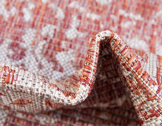 Unique Loom Outdoor Traditional Collection Area Rug - Timeworn (4' 1" x 6' 1" Rectangle, Rust Red/ Gray)