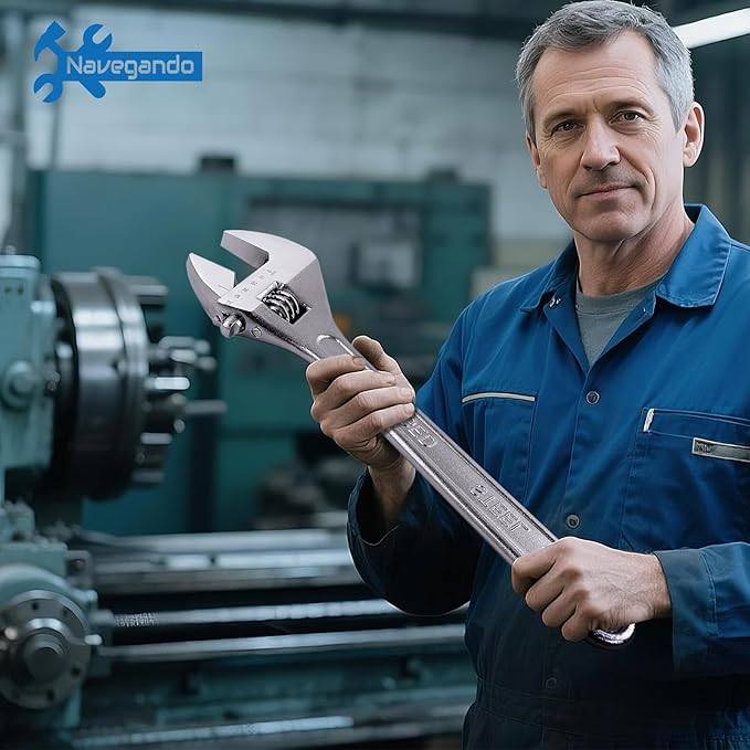 Navegando Large Adjustable Wrench 15" Heavy Duty, Professional Grade, 15 Inch Large Wrench – Drop Forged Steel, 47mm Max Opening, Metric & Imperial Scale, for Automotive, Plumbing, Industrial