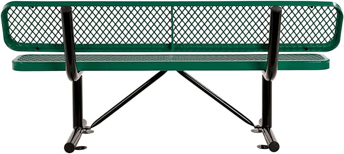 Global Industrial 6'L Heavy Duty Expanded Metal Mesh Bench with Backrest with Steel Frame, Portable Outdoor Bench, 1000 lbs Capacity, Green, 72" L x 24" W x 33" H