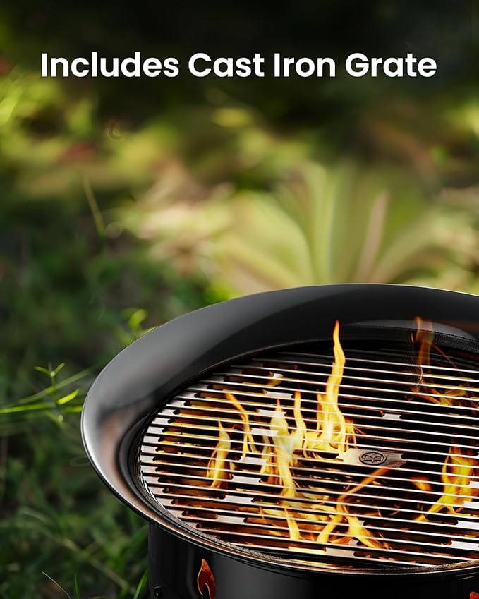 Ciays Large Propane Fire Pit 24 Inch, Gas Fire Pit with Grill Grate, Folding Legs, Hose Hooks, Propane Tank Holder, Cover & Carry Strap, CSA Certified Portable Outdoor Fire Pit for Camping, 58,000 BTU
