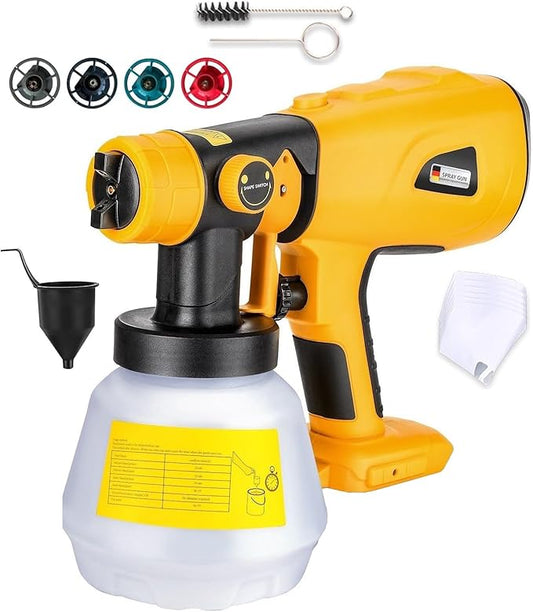 Cordless Paint Sprayer Compatible with DeWalt 20V MAX Battery 1000ml Capacity HVLP Spray Paint Gun 3 Patterns and 4 Nozzles for Wall Fence Furniture House Painting(Battery Not Included)