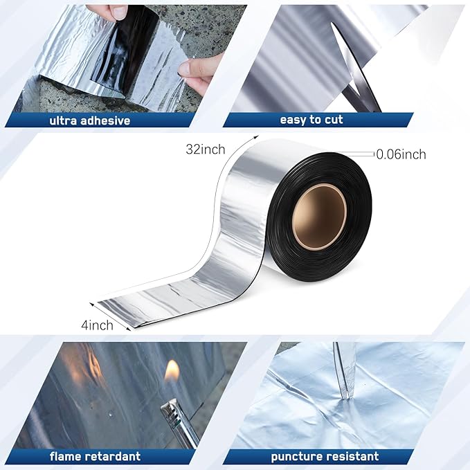 Frienda 2 Rolls Flashing Tape Waterproof Patch Seal Tape 32 Feet Self Adhesive Asphalt Repair for Window Roof Doors Panels Gutter Repair Outdoor(4" X 32')