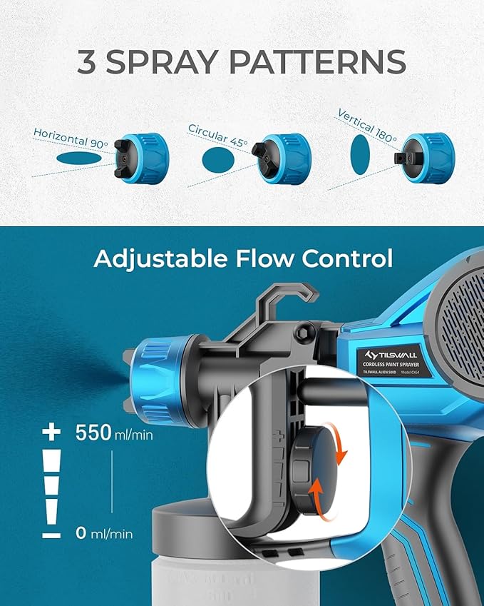 Tilswall Cordless Paint Sprayer for Dewalt 20V Battery,Electric Spray Paint Gun for House Painting,Furniture,Wall,Cabinets,Iron Fence(Battery Not Included)