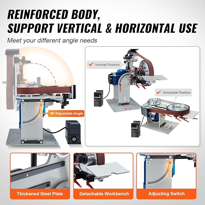 VEVOR Belt Grinder Sander, 72 x 2-Inch Variable Speed Belt Polisher with VFD, 1500W Knife Sharpener with 3 Grinding Moulds & 3PCS Sanding Belts for Metalworking, Compatible with 72"- 82 * 2" Belts