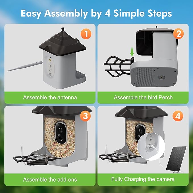 Smart Bird Feeder with Camera Solar Powered, 4K HD Live Video Bird Camera Feeder with AI Identifies,App Control,Instant Arrival Alert,Auto Capture,Motion Detection,IP65 Waterproof Bird House