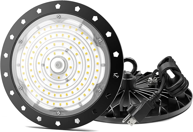 Zelvia D5 Series Led High Bay Light 6000K Daylight White LED Commercial High Bay Light Commercial High Bay Lighting with 1.2M Cable Plug Workshop Light Garage Light (1, 300W)