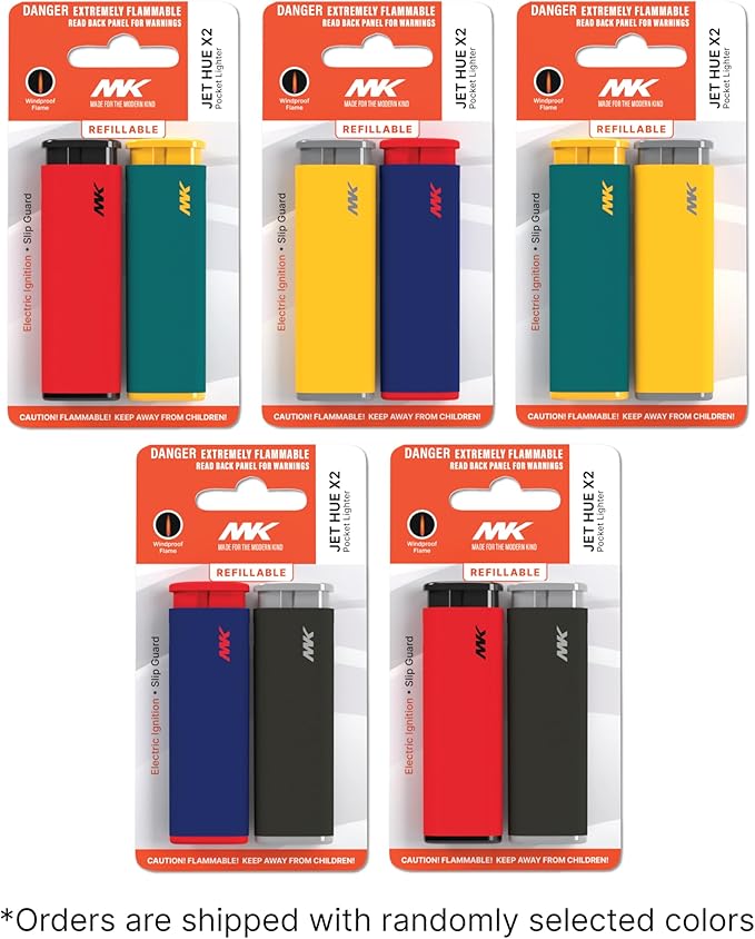 MK Lighter Jet Flame Lighters with Premium Butane, Striking Design, Refillable Lighte, Assorted Colors (Hue-4PC+Butane)