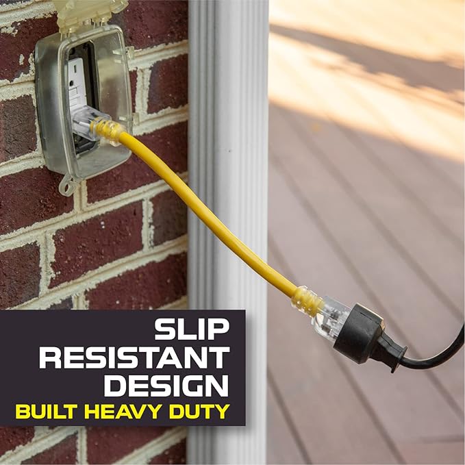 Iron Forge Cable 1 Foot Lighted Outdoor Extension Cord - 12/3 SJTW Heavy Duty Yellow Extension Cable with 3 Prong 15 AMP Grounded Plug for Safety