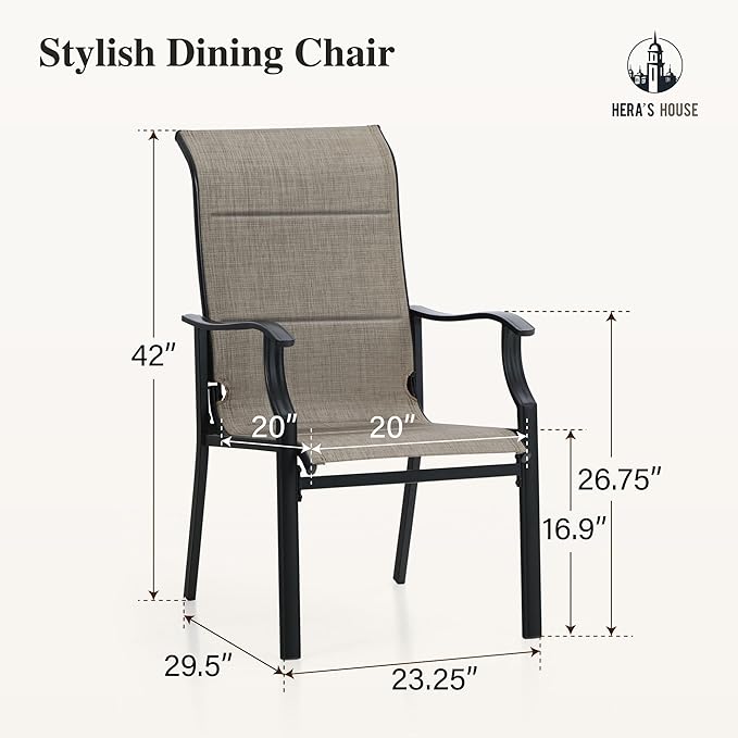 HERA'S HOUSE Premium Patio Dining Chair of 6, Rust Resistant Outdoor Chair with Textilene Padded Seat, Supports up to 350lbs with Comfort and Durability for Lawn Kitchen Garden Backyard