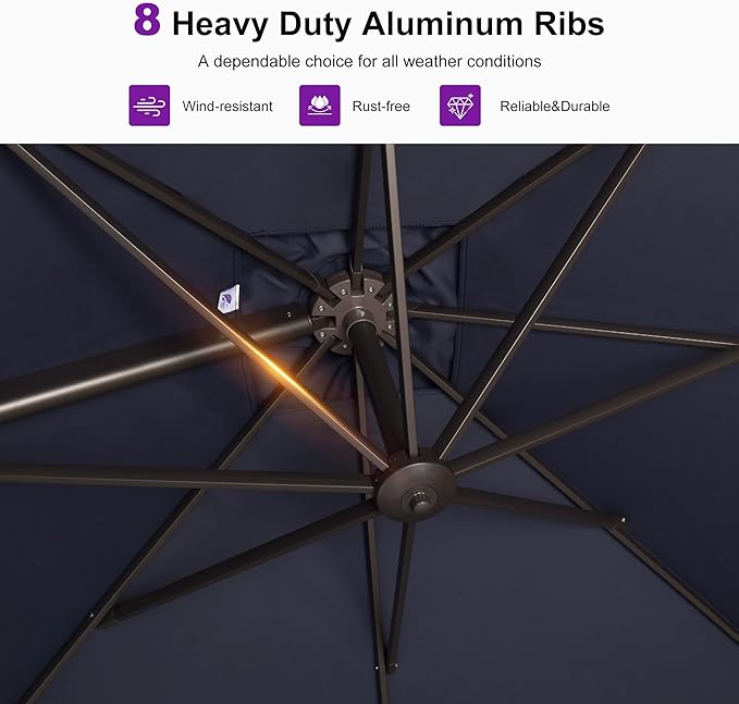 PURPLE LEAF Cantilever Umbrella with 360 Degree Rotation For Garden Patio Deck Pool