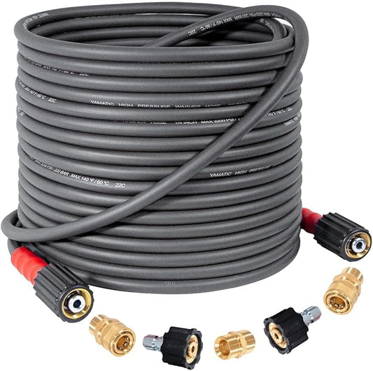 YAMATIC Super Flexible Pressure Washer Hose 50FT X 1/4", Kink Resistant 3200 PSI Heavy Duty Power Washer Extension Replacement Hose With M22-14mm x 3/8" Quick Connect Kit For Gas & Electric, Grey