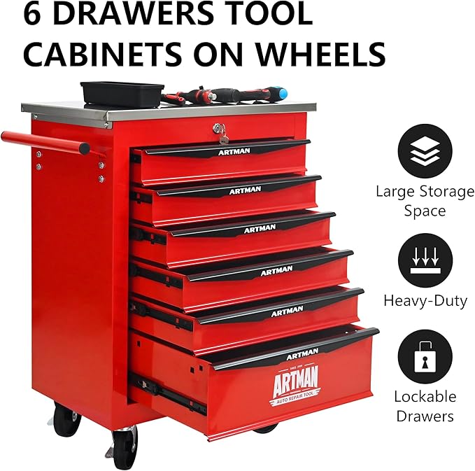 6 Drawers Rolling Tool Box on Wheels, Multifunctional Tool Cart, Drawers Rolling Trolley Organizer Tool Storage Chest for Garage,Workshop,DIY Multiple Interconnectable(4 Drawers-30.5" H)