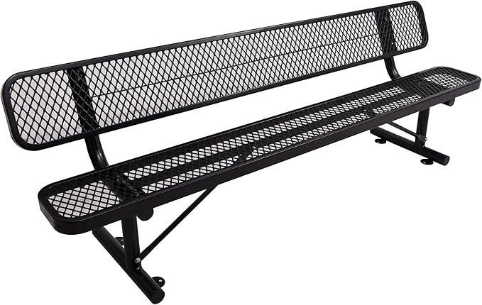 8 Ft Metal Park Bench for Outside, All-Weather Thermoplastic Coating Outdoor Bench with Backrest, Commercial Heavy Duty Benches for Shopping Malls, Stores, Parks, Patios, Decks, Black