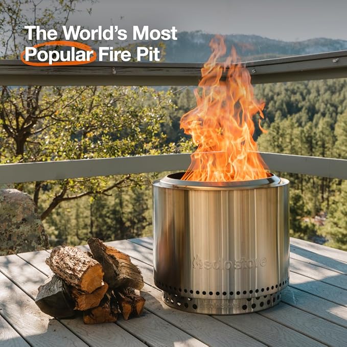 Solo Stove Bonfire Essential Bundle | Smokeless Fire Pit with Stand & Lid, Ideal for 4–6 People | Portable Wood Burning, Removable Ash Pan, Stainless Steel, 16.75" H x 19.5" Dia, 21.75lbs