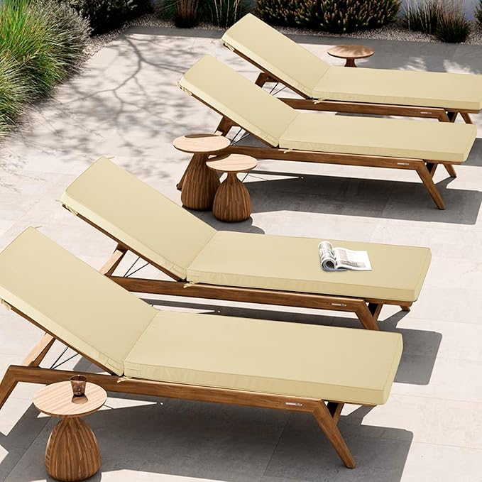 Chaise Lounge Cushion Outdoor, Waterproof and Stain-Resistant Lounge Deck Reclining Chair Cushions for Patio Furniture Lawn Pool Resort Hotel, 80x26x3 Inch, Set of 4, Beige