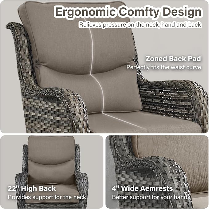 Outdoor Swivel Rocker Patio Chairs Set of 4 with Sofa - 5" Thick Cushion 4 Piece Furniture Set with Sofa All Weather Wicker Conversation Set for Porch Deck - Gray/Gray