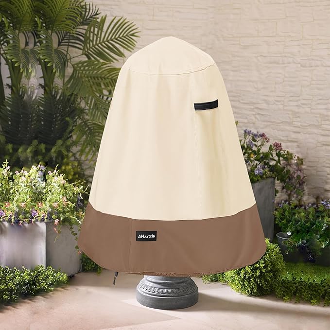 Outdoor Fountain Cover D 35" x H 40",600D Waterproof Heavy Duty Outdoor Fountain Covers,Winter Garden Fountain Statue Protective Cover,Beige&Brown