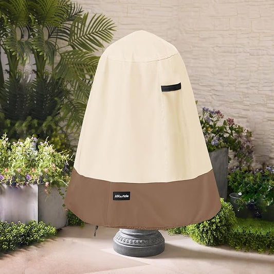 Outdoor Fountain Cover D 35" x H 40",600D Waterproof Heavy Duty Outdoor Fountain Covers,Winter Garden Fountain Statue Protective Cover,Beige&Brown