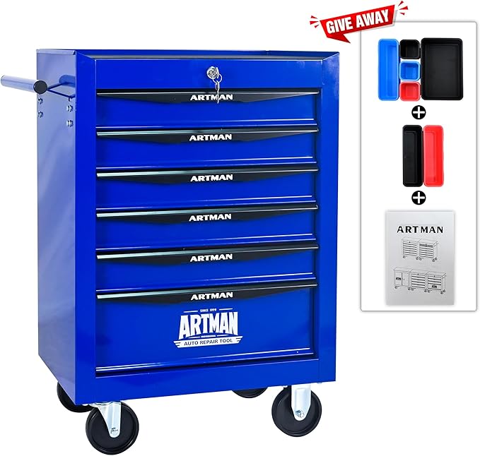 6 Drawers Tool Cart on Wheels, Multifunctional Rolling Tool Box, Drawers Rolling Trolley Organizer Tool Storage Chest for Warehouse,Garage,Workshop,Repair Shop (6 Drawers-30.5" H)