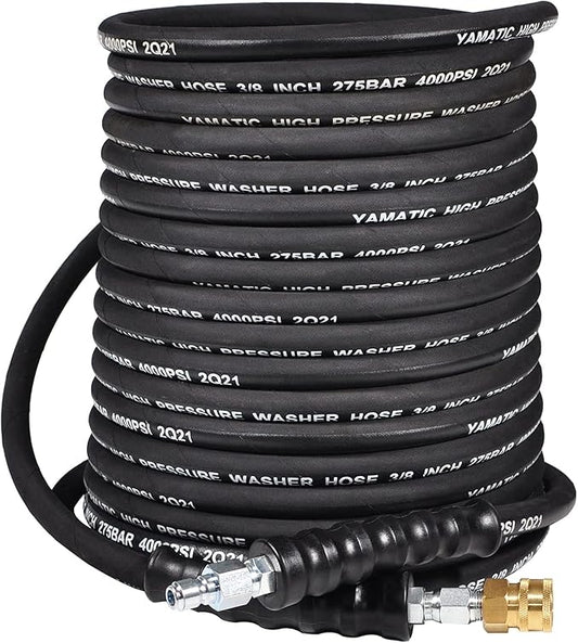 YAMATIC 3/8" Pressure Washer Hose 25FT Hot Water Power Washer Hose Max 212°F with Swivel Quick Connect, 4000 PSI Commercial Grade Steel Wire Braided & Synthetic Rubber Jacket, Kink Resistant