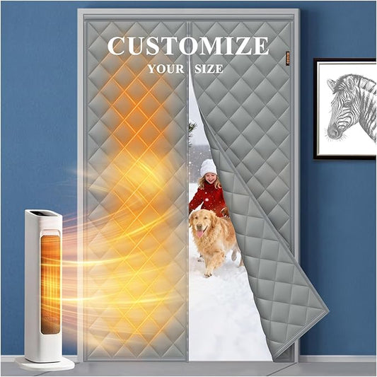 Customizable Magnetic Thermal Insulated Door Curtain, 5 Layers Oxford&Cotton Cover Blanket Insulation for Winter/Doorway/Attic/Patio/Sliding Glass/Front/Back/French/Double Doors, Keep Cold Drafts Out
