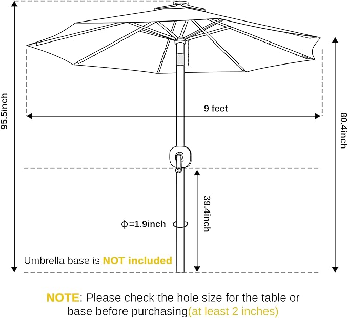 EAST OAK Patio Umbrella, 9 ft Outdoor Table Umbrella with 40 LED Solar Lights and 8 Ribs, 1.9inch Aluminum Pole, UPF 50+ Fade Resistant and Push Button Tilt for Deck and Poolside, Mountain Gray