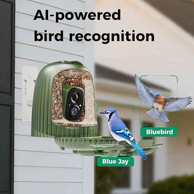 HIXX Smart Bird Feeder Camera with AI Bird Recognition, Squirrel-Proof with Retractable Perch, 4MP Color Night Vision & Vertical View, Solar Light Gift for Birding Lovers (White Light)