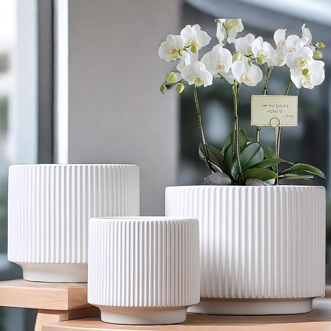 OXART Large Plant Pot, 10/8/6 Ceramic Pots for Plants with Drainage, 3 Piece Planters for Indoor Plants, Home Garden Flower Pots for Outdoor Cacti, Succulents, Snakes, and Pothos, White