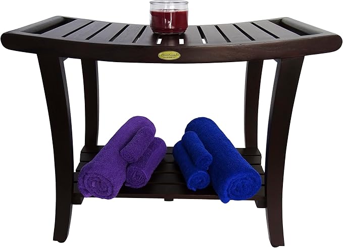 DecoTeak Harmony 30 Inch Extended Height Brown Waterproof Teak Wood Shower Bench | Provides Safety, Storage, and Organization for Bathroom Accessories