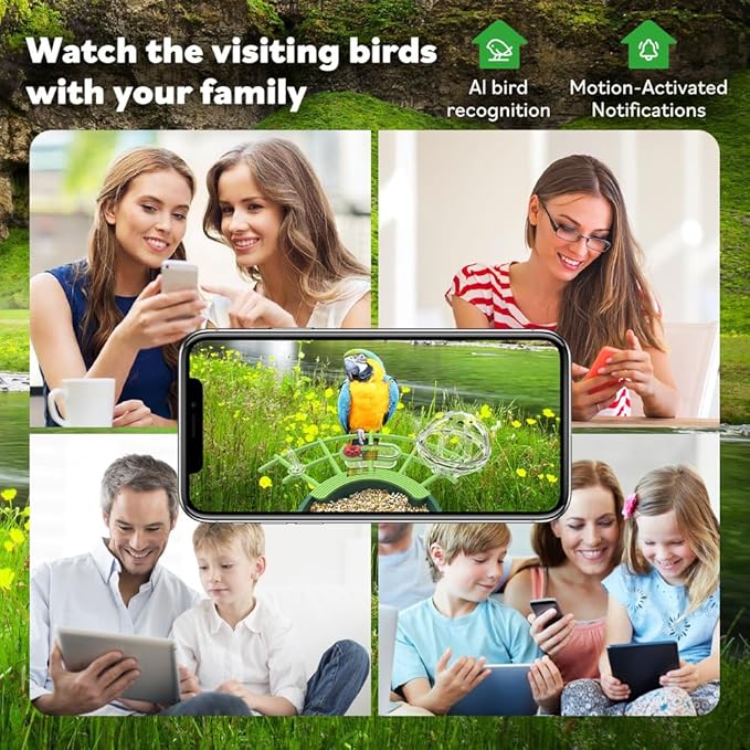 Smart Bird Feeder with Camera, Solar Powered, 2K HD & AI Identification, Color Night Vision, Weatherproof, Live View & Instant Alerts | Ideal Gift for Bird Lovers