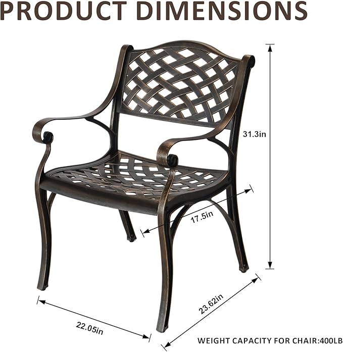 Cast Aluminum Outdoor Bistro Chairs Set of 4, Patio Dinning Chairs, 4 Pieces Metal Conversation Chairs for Deck, Porch Garden