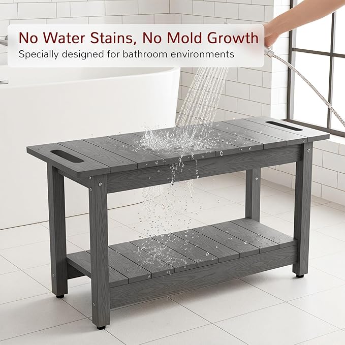 Stoog 30" Shower Bench, Waterproof HIPS Shower Stools with 400 lbs Weight Capacity, Shower Chair for Inside Shower, Non-Slip, Grey