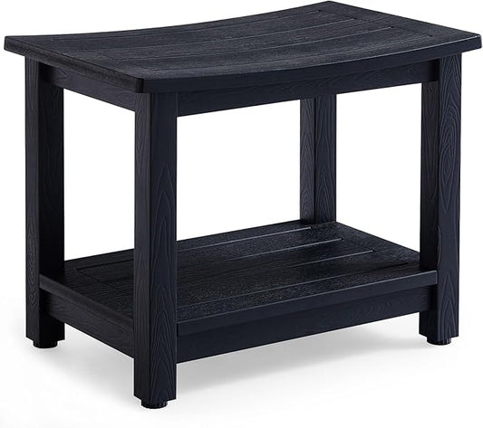 Heavy Duty HDPS Shower Bench Seat, Waterproof Shower Stool for Shaving Legs, Large Poly Lumber Bathroom Chair Seat with Ajustable Feet, Indoor/Outdoor Use, No Maintenance, Black