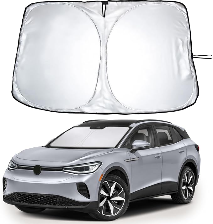 Econour Windshield Sun Shade for Volkswagen ID.4 Accessories 2018-2024 2025 VW ID.4 Cross Sport Sunshade Foldable Sun Visor Protector Blocks UV Rays Keep Your Car Cooler