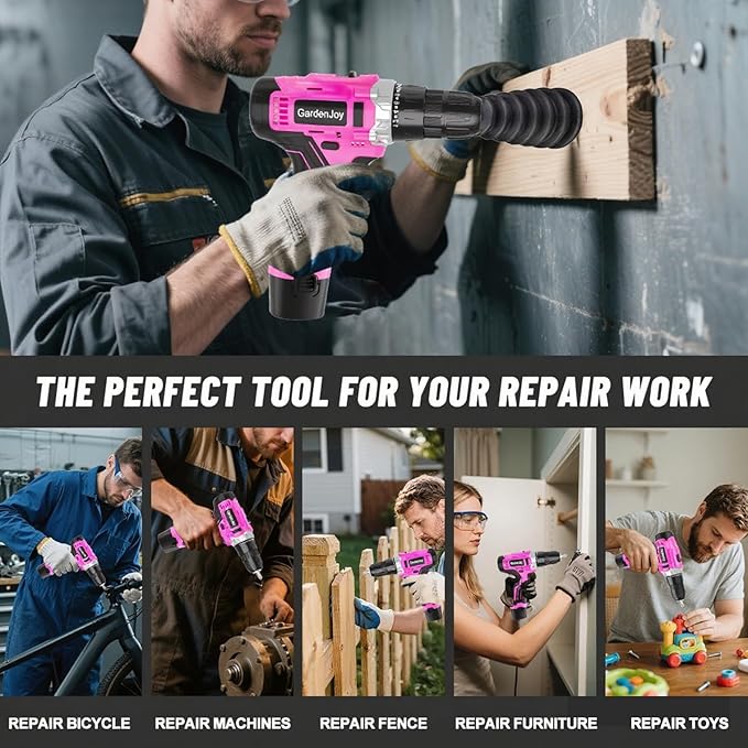 12V Cordless Electric Drill Driver Set, Powerful Lightweight Portable Rechargeable Screwdriver 42pcs Accessories,2-Speed, 24+1 Position for Wood/Wall Drilling & Screw Driving, Home DIY Tool woman man