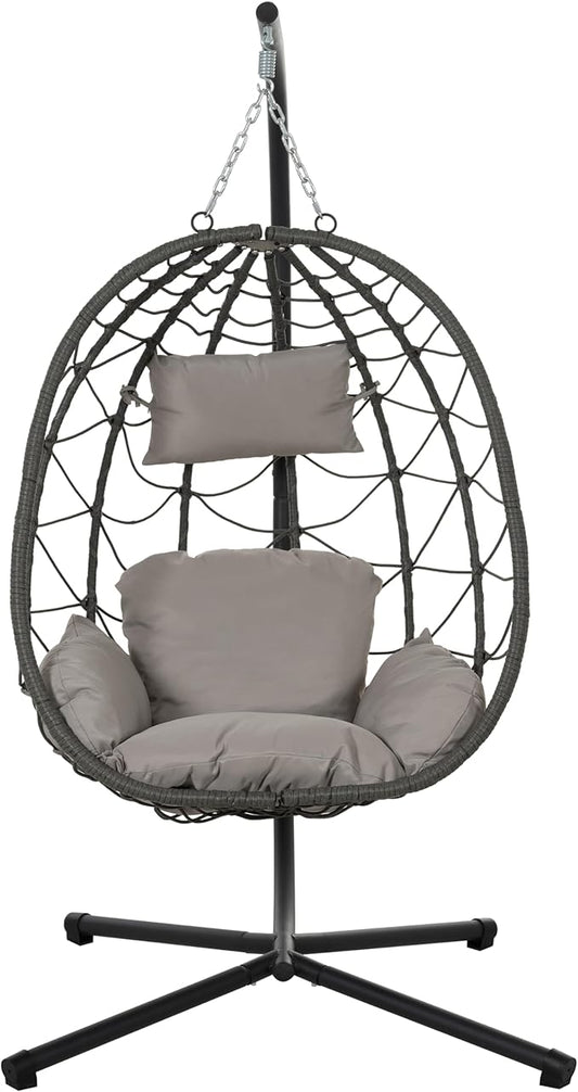 Indoor Outdoor Egg Chair with Stand Wicker Hanging Swing for Patio Bedroom Living Room Balcony Lightweight and Portable Design