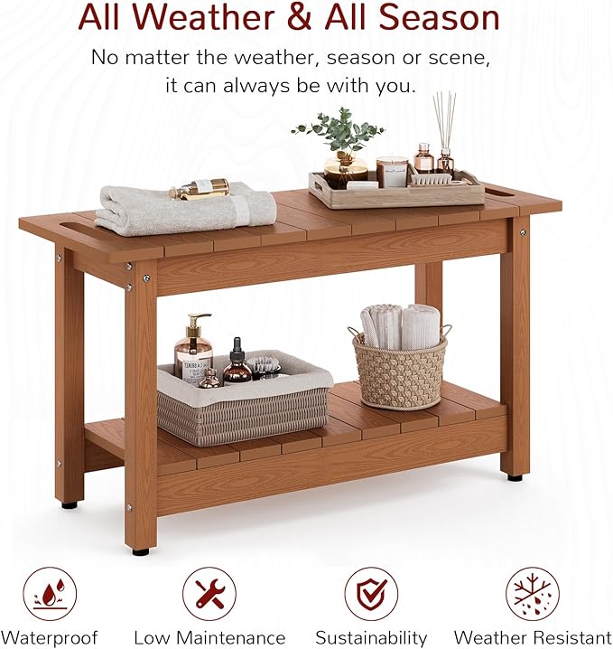 Stoog 24" Shower Bench, Waterproof Shower Stool for Shaving Legs, Adjustable and Non-Slip Feet, Shower Chair for Inside Shower, Brown