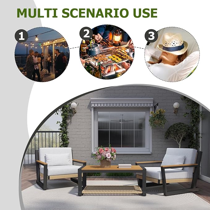 Aluminum Patio Sofa Set with PE Rope Weaving, 500lbs Capacity Outdoor Conversation Set, Waterproof UV-Resistant Cushions & Powder-Coated Frame, Modern Sectional for Poolside, Garden Yellow