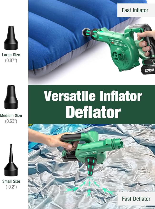 K I M O. Cordless Leaf Blower Vacuum Combo, 3 Nozzles&3 Modes for Inflation & Deflation, 20000RPM 150MPH Variable High Speed, 20Inch Extended Tube, 2 Pack 20V Battery Powered Leaf Blower for Lawn Care