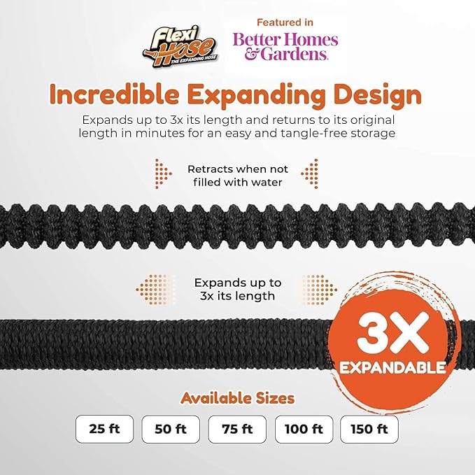 Flexi Hose Expandable Garden Hose with 8 Function Nozzle, 100FT - Lightweight Retractable Garden Hose, Water Hose - No-Kink Flexibility, 3/4 Inch Solid Brass Fittings and Double Latex Core