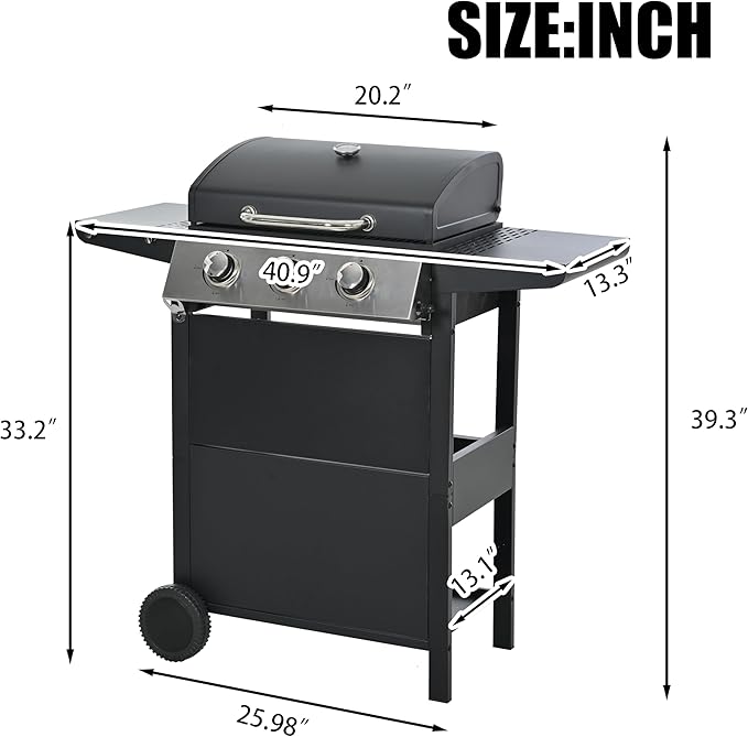 Propane Gas Grill 3 Burner Barbecue Grill, Stainless Steel 26,000 BTU Patio Garden Barbecue Grill with Two Foldable Shelves