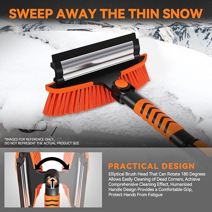 Auto Dynasty 43" Extendable Snow Brush with Ice Scraper, 3-in-1 Snow Broom with Pivoting Head and Handle Grip for Car Windshield, Vehicle Snow Removal Tool for Car, Truck, SUV