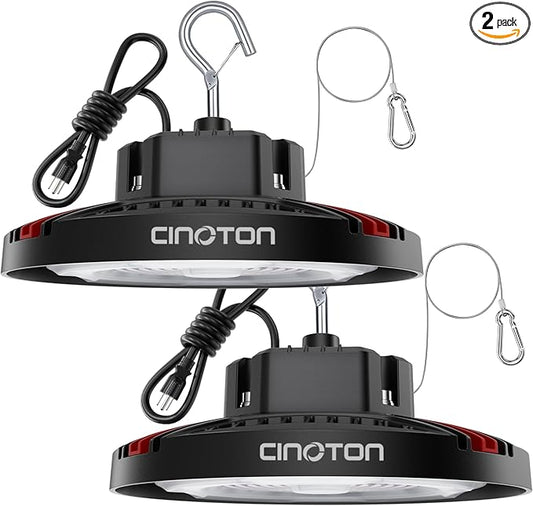 CINOTON 160W UFO LED High Bay Light, Aluminum LED Shop Lights with 24000LM, 5000K Commercial Bay Lighting for Warehouse Garage Workshop Factory Hall, 6' Cable & Safety Rope, ETL Listed 2 Pack