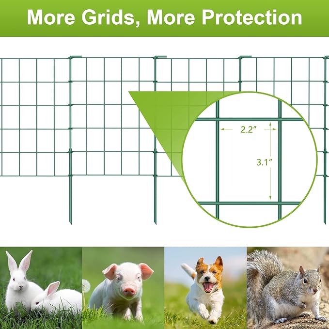 OUSHENG 35ft Green Garden Fence for Dog Pet, Easy Assembly Decorative Fencing Rustproof Metal Wire Panel Border Animal Barrier for Outside, Small Edging for Yard Lawn Outdoor Decor, Grids