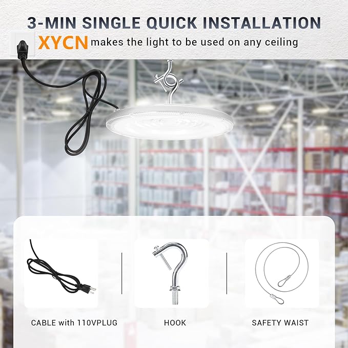 10 Pack 150W UFO Led High Bay Light 6000K Daylight,120VAC,Commercial Bay Lighting,IP66 Waterproof,21050LM,650W MH/HPS with Plug Area Lighting for Warehouse/Shop/Workshop/Barn/Gym/Factory
