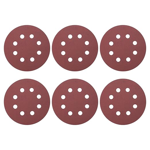 HARFINGTON 30 Pcs 5 Inch Sanding Discs, 320 Grit Hook and Loop Sandpaper, 8-Hole Aluminum Oxide Orbital Sander Sandpaper for Woodworking Automotive Metal Polishing, Red