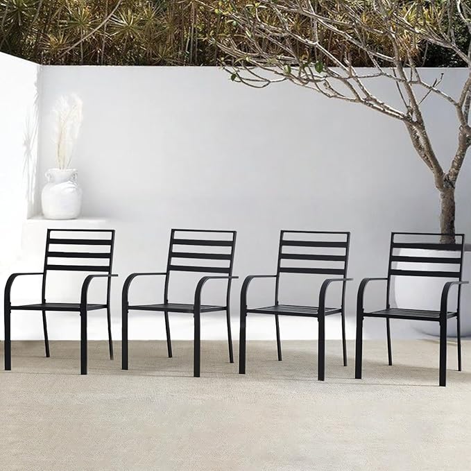 Outdoor Dining Chairs Set of 4, Metal Frame Stackable Patio Dining Chairs with Armrest, Wrought Iron Patio Bistro Chairs for Lawn, Backyard, Garden, Porch